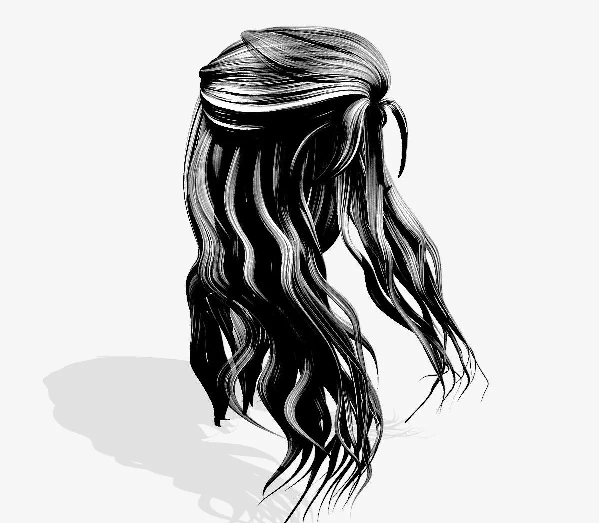 PBR Game 3D Models - Dense Long Female Hair
