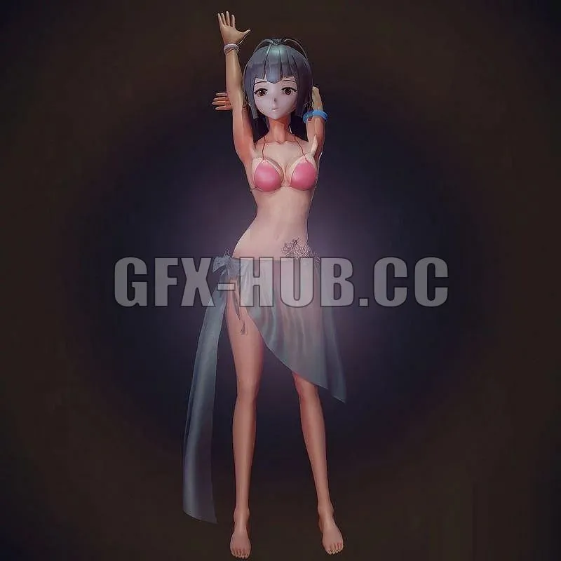 PBR Game 3D Models - download at GFX-HUB--Swimsuit Anime GIrl