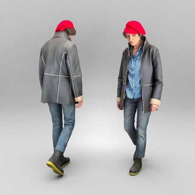 PBR Game 3D Models - Elegant woman in red beret walking 404