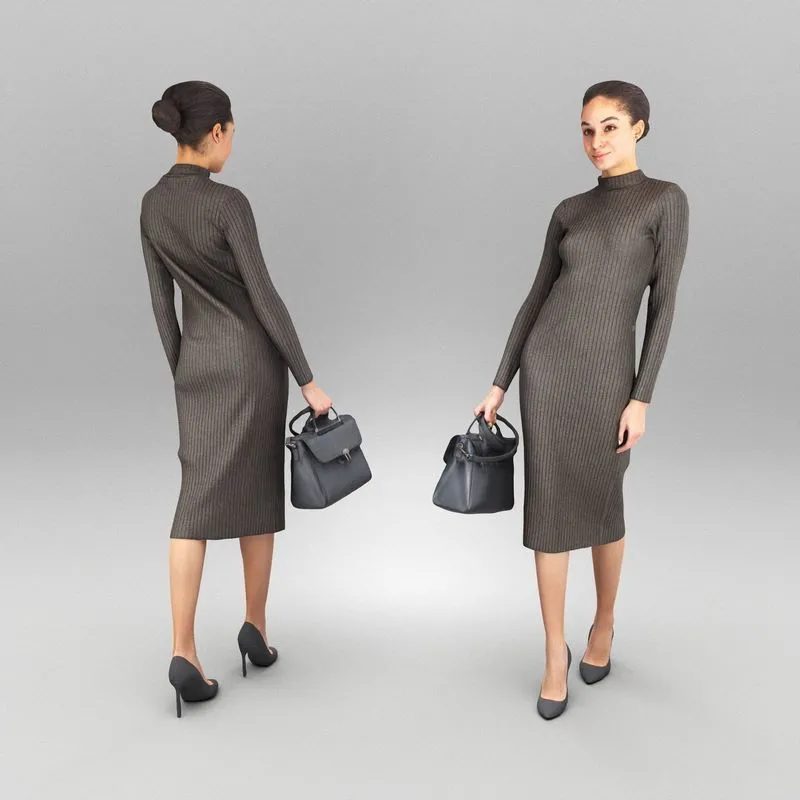 PBR Game 3D Models - Elegant young woman in black dress 443