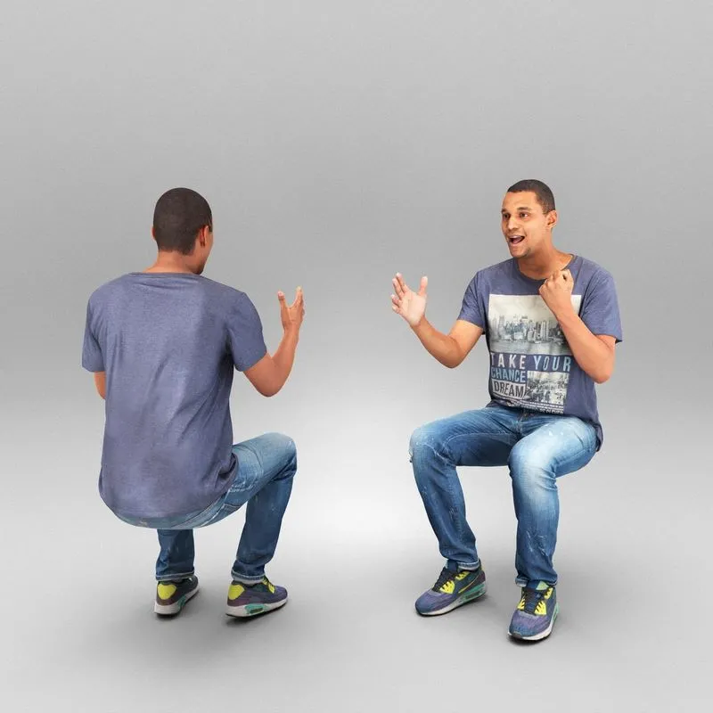 PBR Game 3D Models - Emotional young man sitting 410