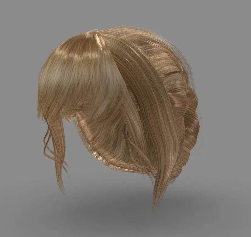 PBR Game 3D Models - Endless Song Female Updo Polygon Hair