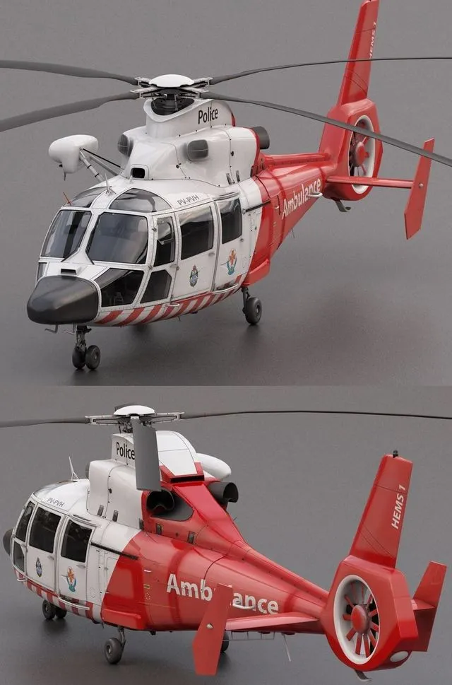PBR Game 3D Models - Eurocopter AS-365 Air Ambulace