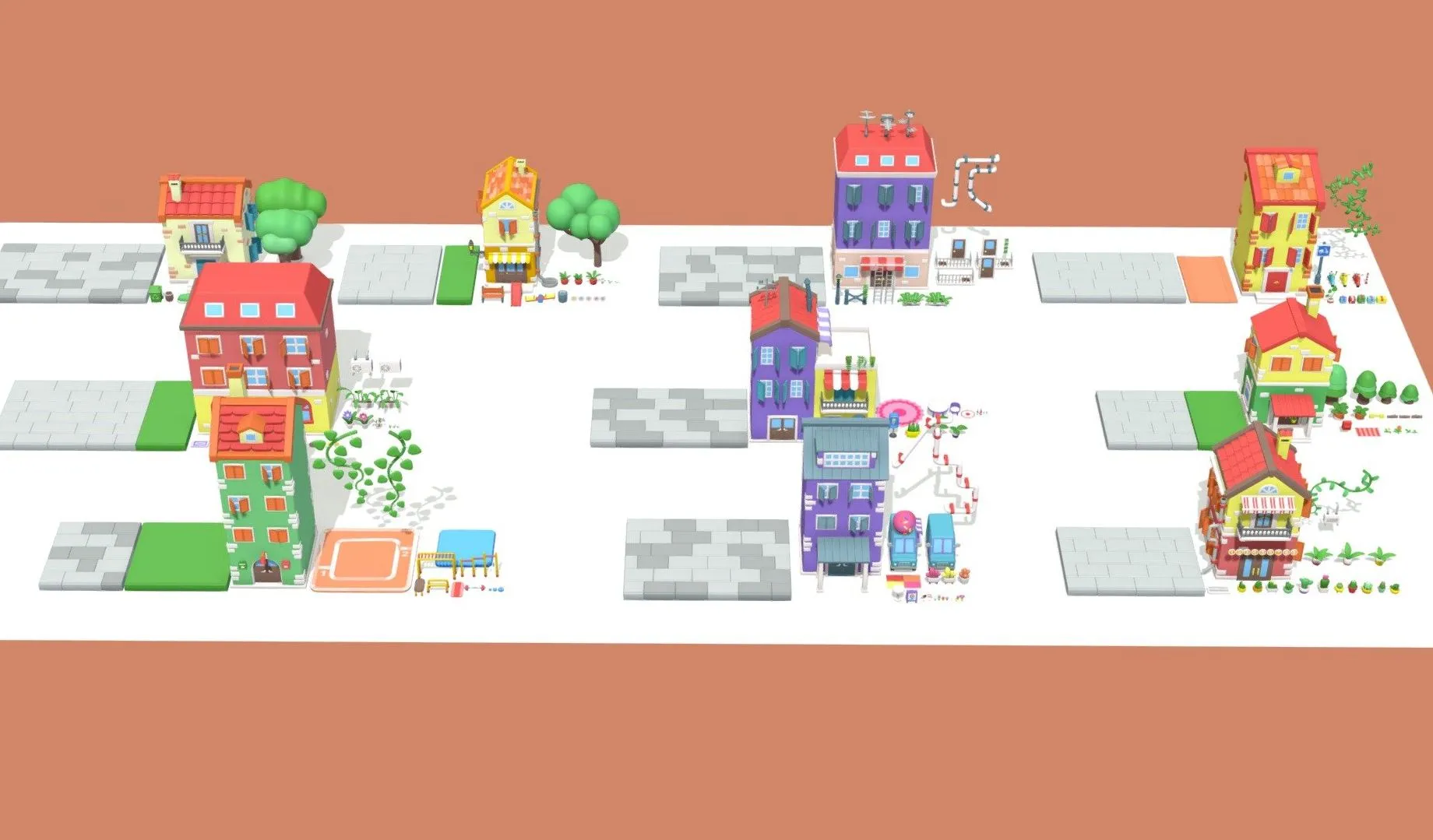 PBR Game 3D Models - Exteriors Cartoon City Islands 2