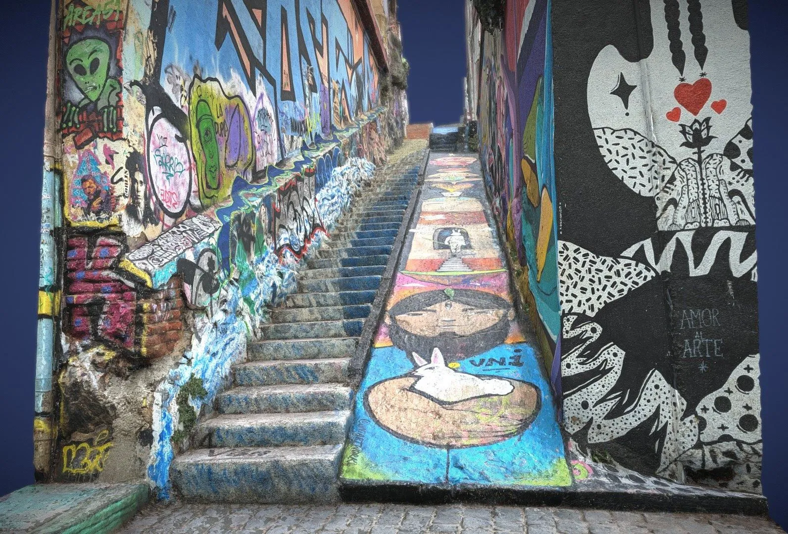 PBR Game 3D Models - Famous Graffiti Slide Alley In Valparaiso Chile