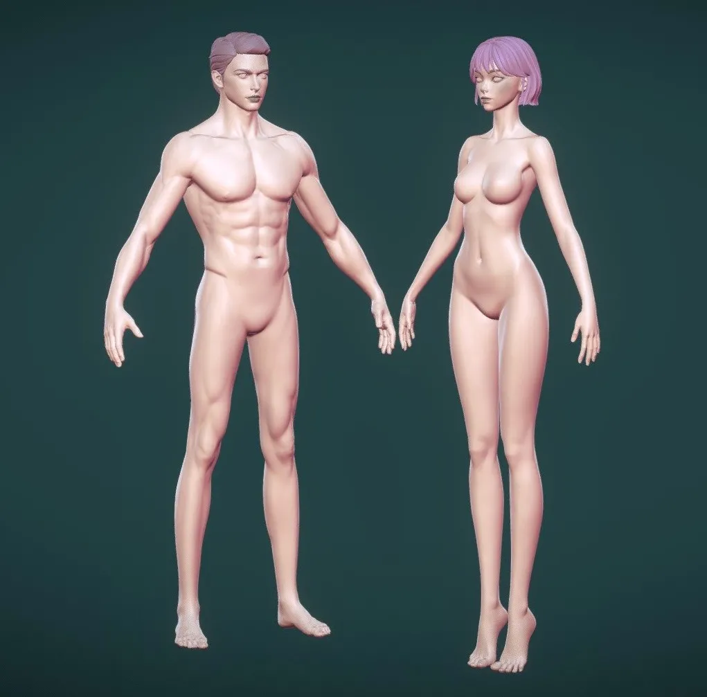 PBR Game 3D Models - Fantasy Girl Basemesh Anatomy Zbursh