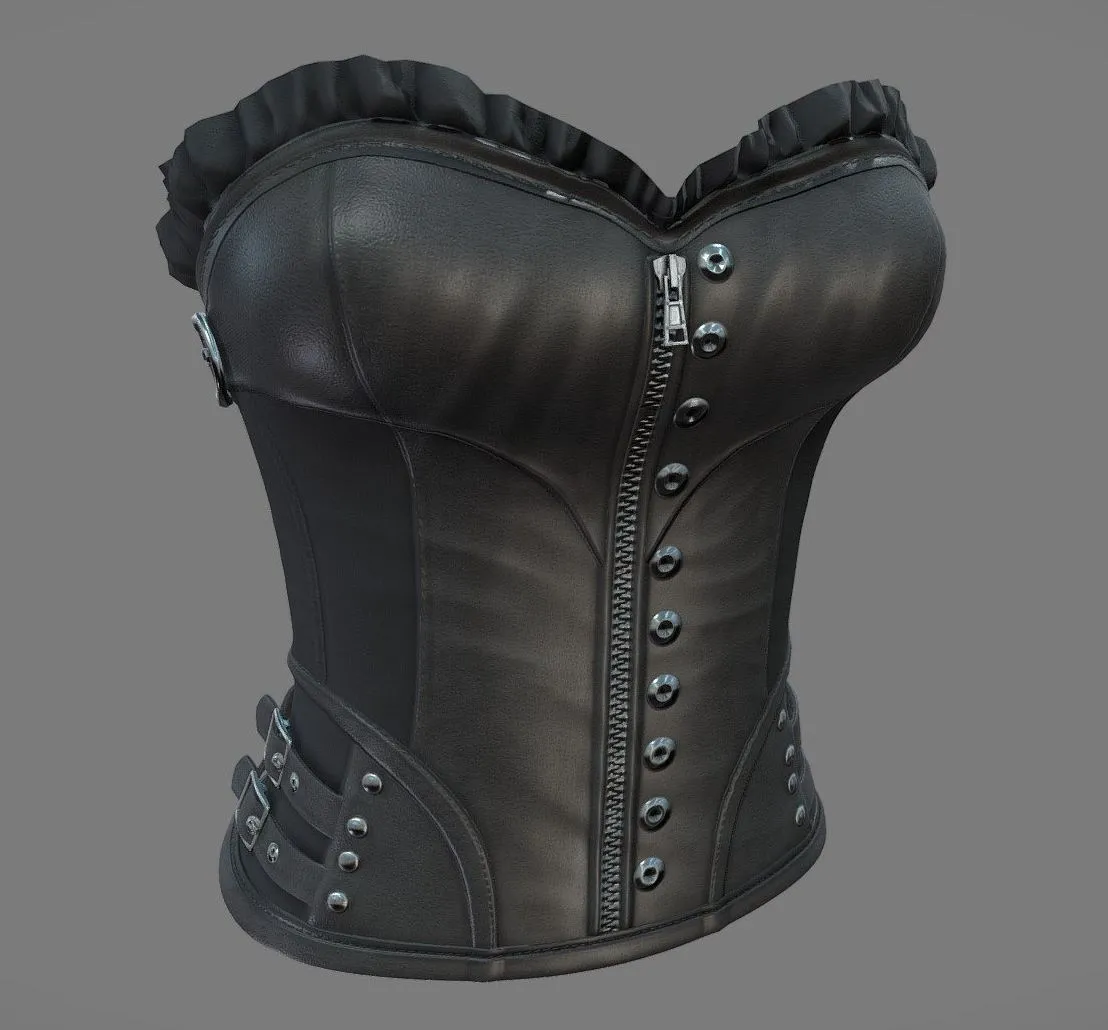 PBR Game 3D Models - Female Black Leather Unberbust Corset