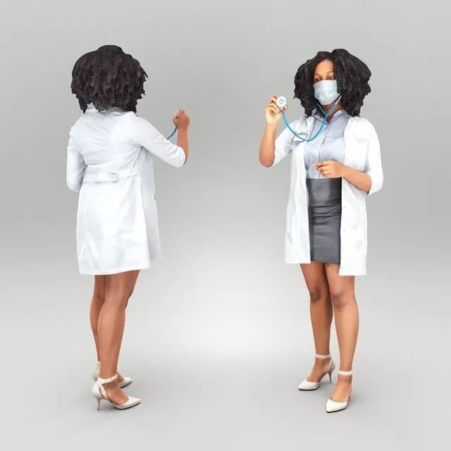 PBR Game 3D Models - Female doctor in medical attire with stethoscope 401
