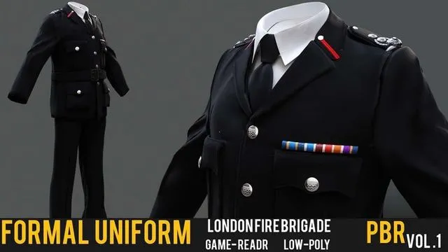 PBR Game 3D Models - Fire brigade formal uniform