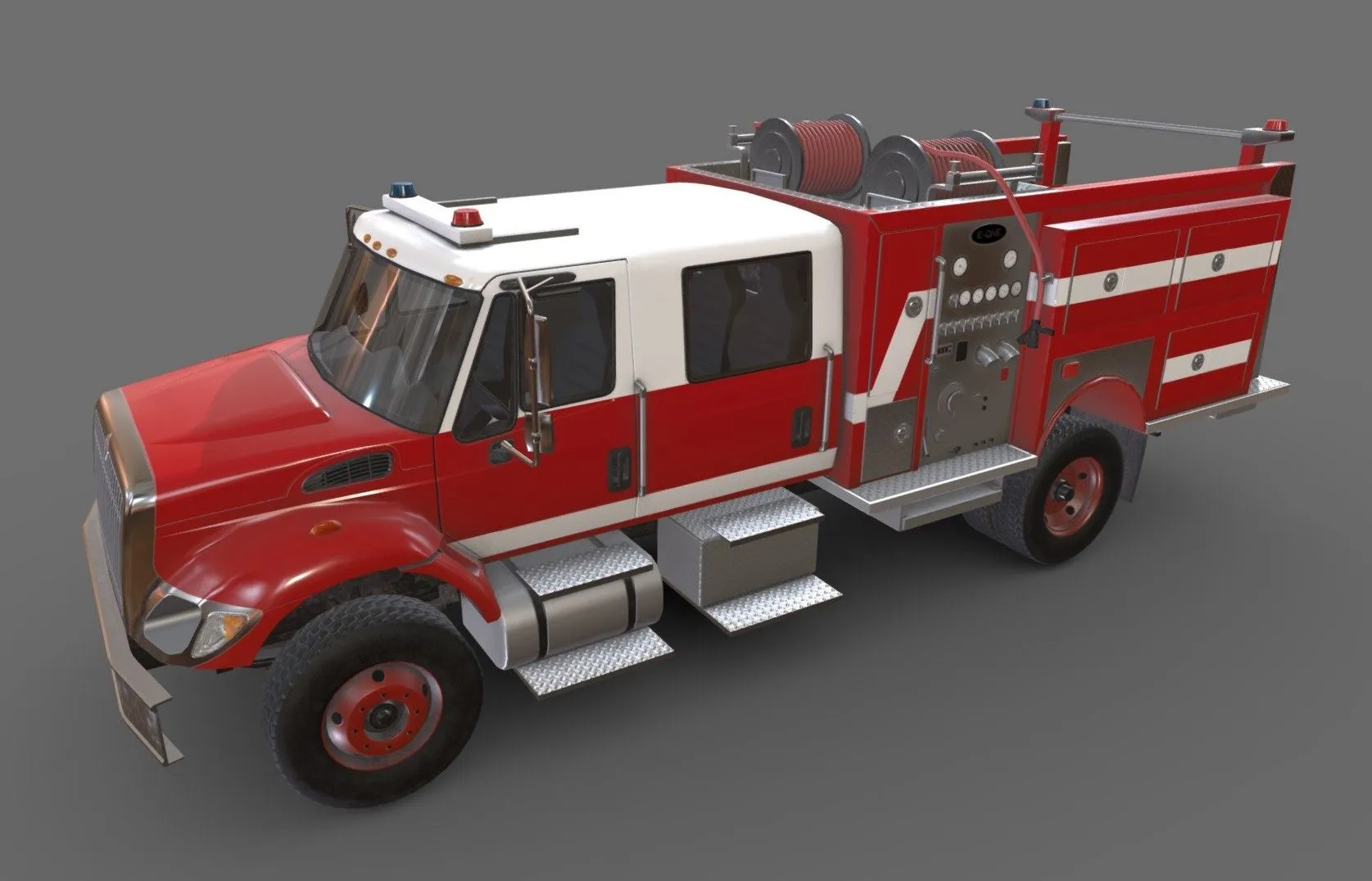 PBR Game 3D Models - Fire Truck International Red