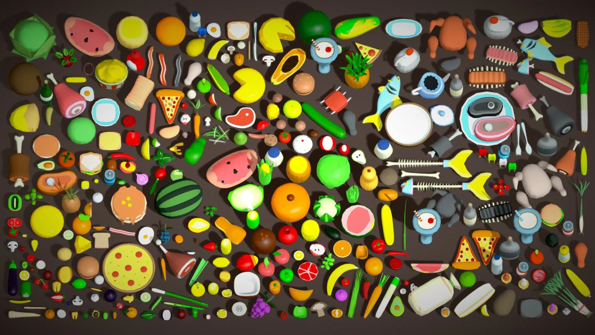 PBR Game 3D Models - Food Mega Pack Vegetable Fruits Non Veg Drink