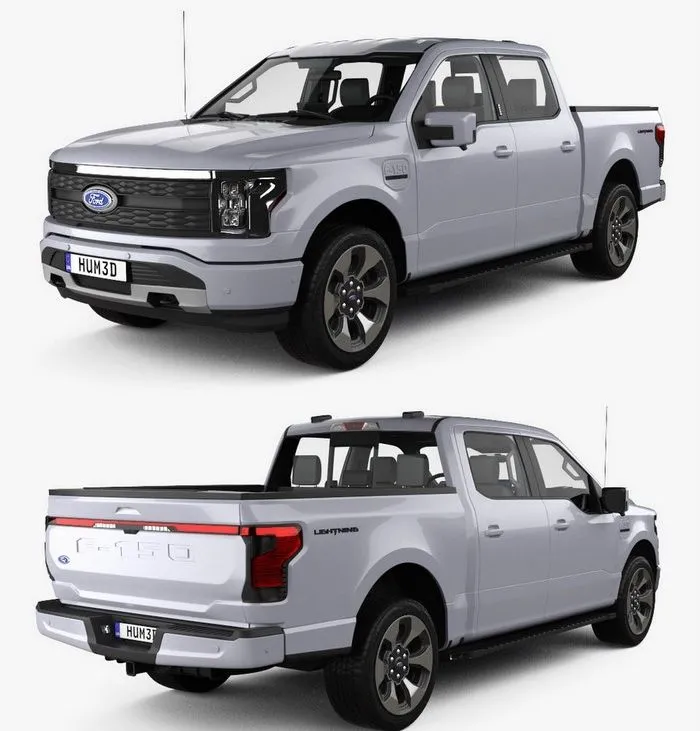 PBR Game 3D Models - Ford F-150 Lightning Super Crew Cab 5.5ft Bed Platinum 2021