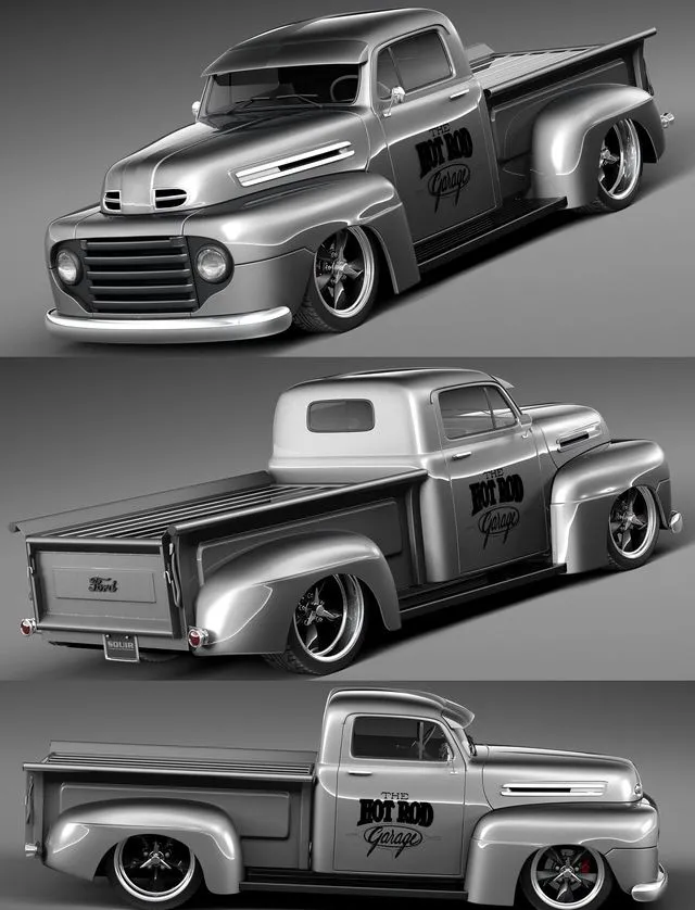 PBR Game 3D Models - Ford F1 Pickup Truck Hot Rod 1950