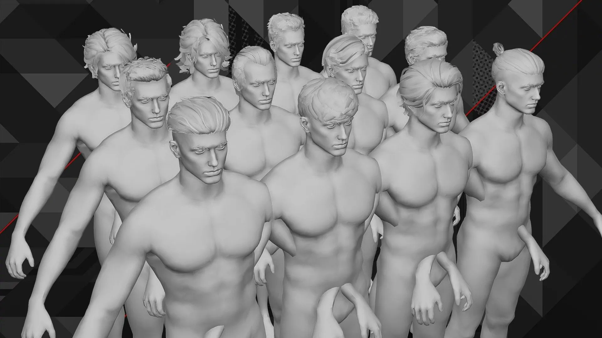 PBR Game 3D Models - Free Male Fashion Hair Collection 02 Lowpoly