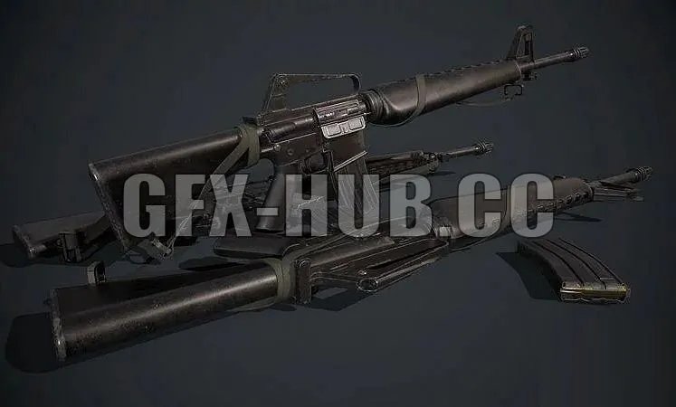 PBR Game 3D Models – g f x @ h u b @ cc M16A1 two rifles