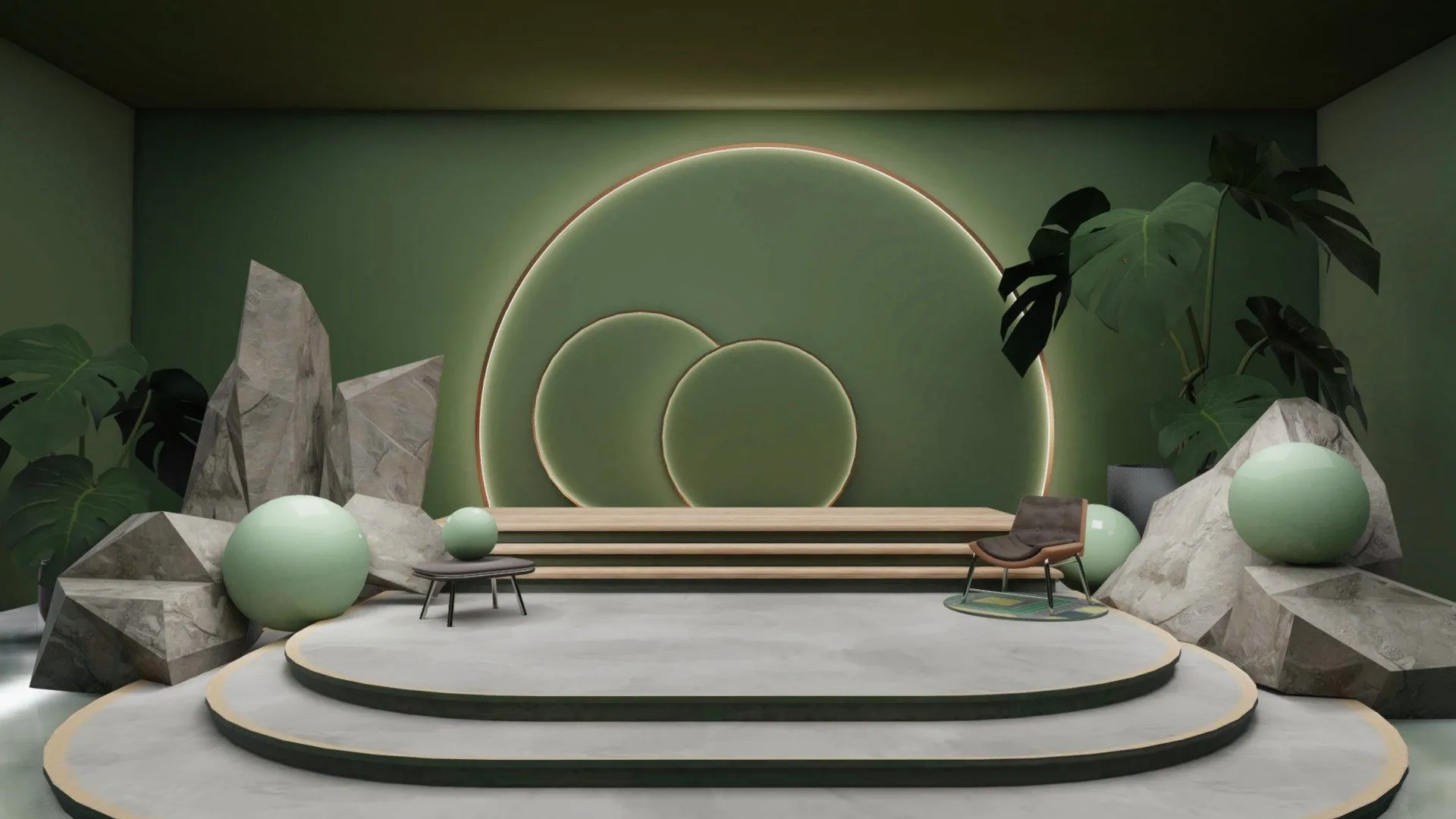 PBR Game 3D Models - Garden Space Green Stage Baked