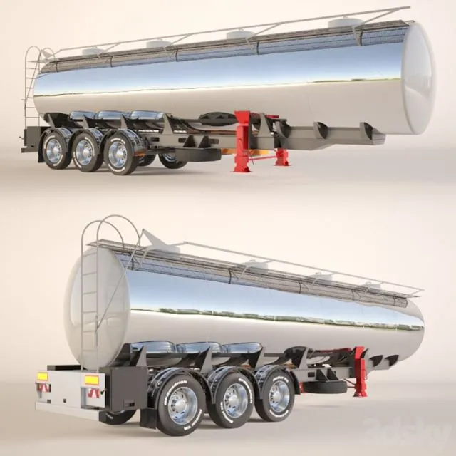 PBR Game 3D Models - Gasoline Fuel Tanker Trailer - Semitrailer tank for fuel transportation