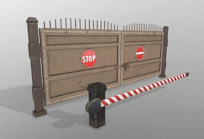 PBR Game 3D Models - Gate with stop sign
