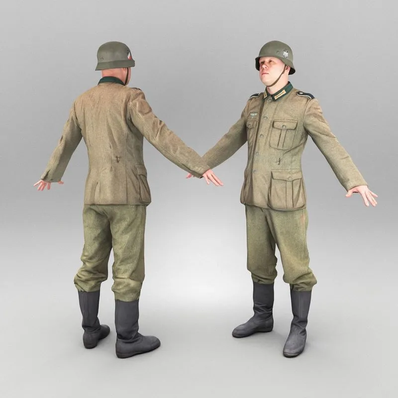 PBR Game 3D Models - German Wehrmacht soldier in A-pose 374