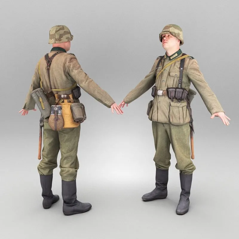 PBR Game 3D Models - German Wehrmacht soldier in full gear ready for animation 383