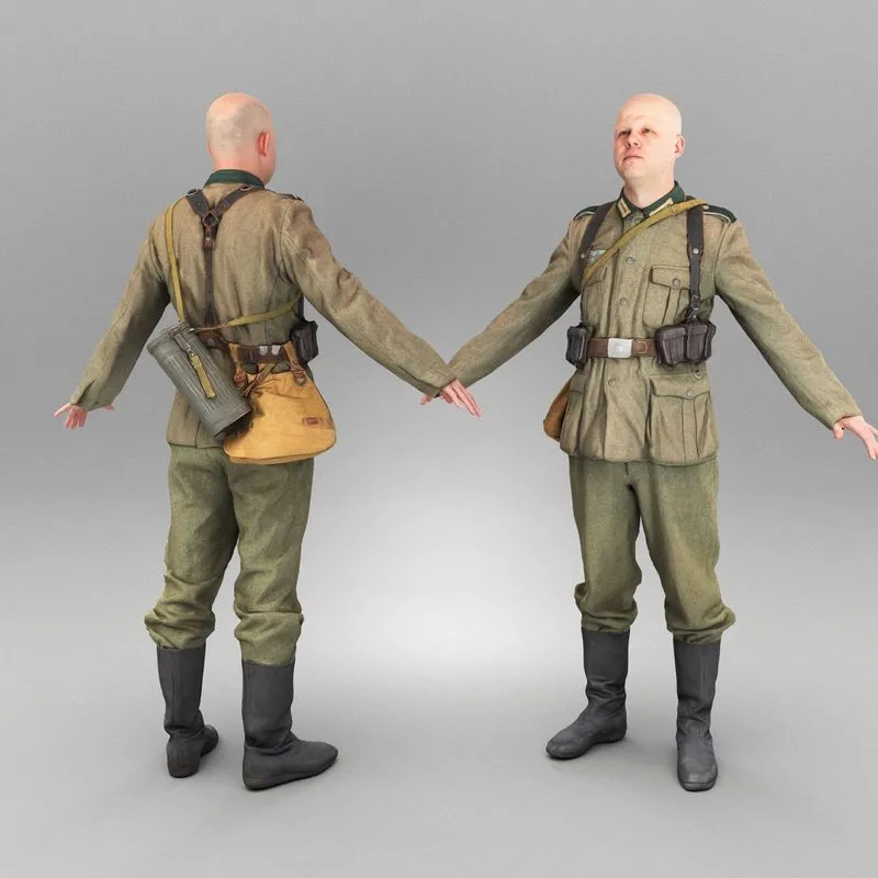 PBR Game 3D Models - German Wehrmacht soldier ready for animation 423