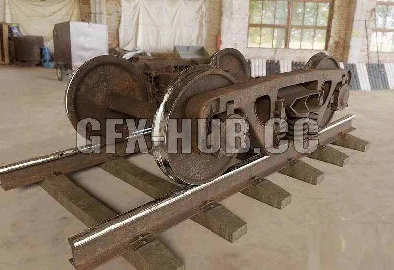 PBR Game 3D Models - GFX#HUB dot CO Railway wheelset Freight Bogie