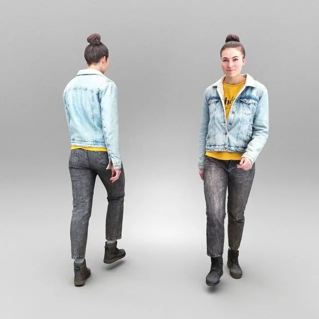 PBR Game 3D Models - Girl in denim jacket walking 355