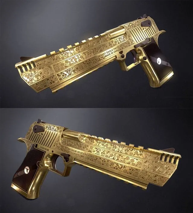 PBR Game 3D Models - Golden Engraved Desert Eagle