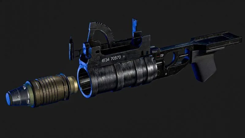 PBR Game 3D Models - Grenade launcher GP-34 with VOG-25M Koster