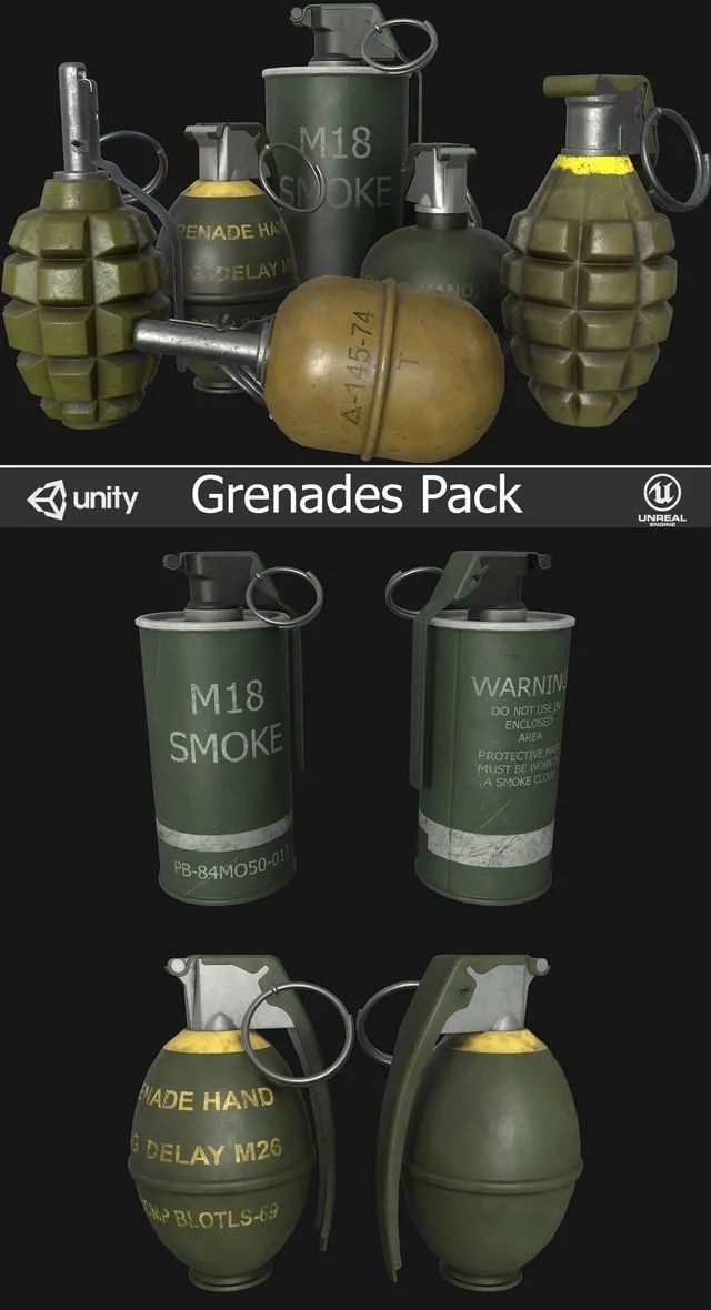 PBR Game 3D Models - Grenades Pack