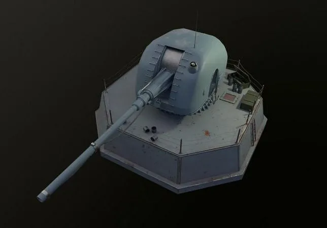 PBR Game 3D Models - Gun A-190 universal ship gun mount