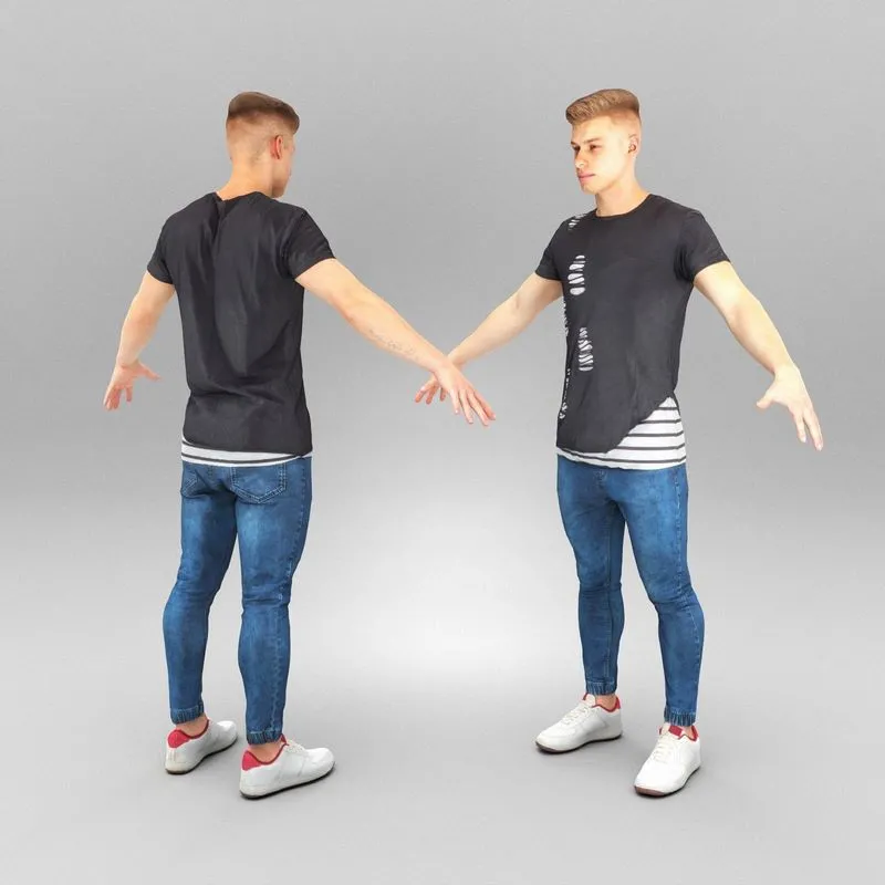 PBR Game 3D Models - Handsome man in casual t-shirt and jeans 417
