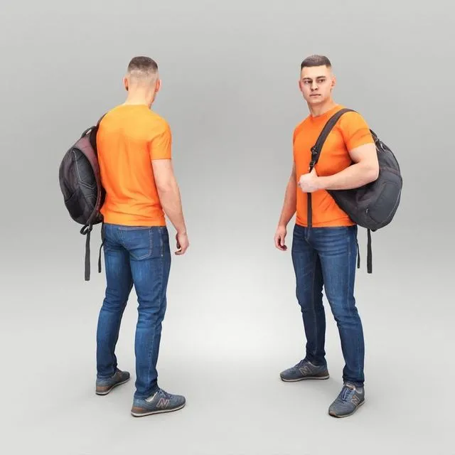 PBR Game 3D Models - Handsome man with backpack 430