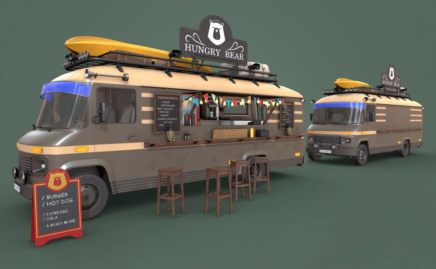 PBR Game 3D Models - Hipster Food Truck Low Poly Pbr 3D Model