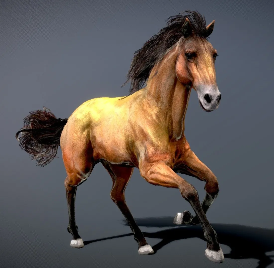 PBR Game 3D Models - Horse Spanish Mustang Dun