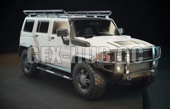 PBR Game 3D Models - Hummer H3 Middle poly Tuning Variation white