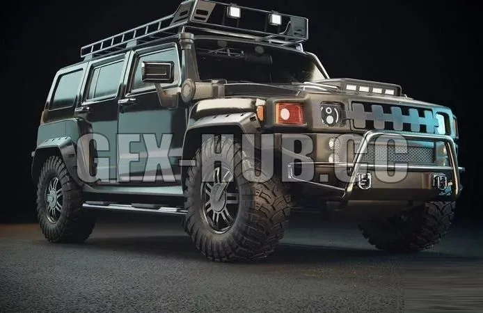 PBR Game 3D Models - Hummer H3 Middle polyTuning Variation black