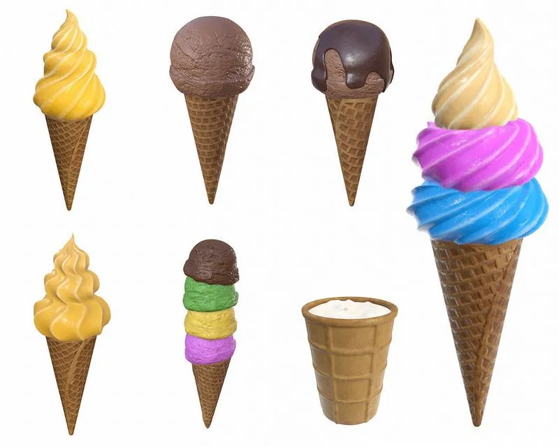 PBR Game 3D Models - Ice cream in waffle cone and cup