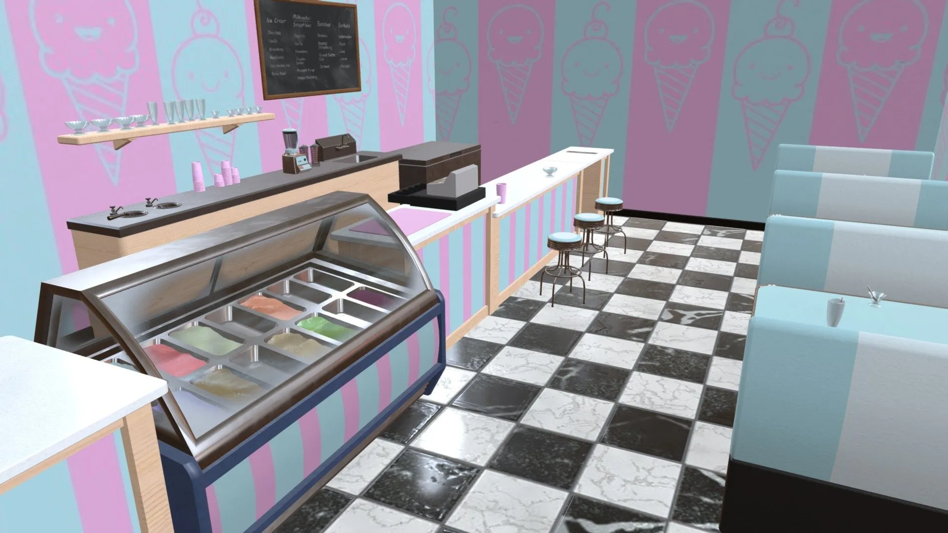 PBR Game 3D Models - Ice Cream Parlor
