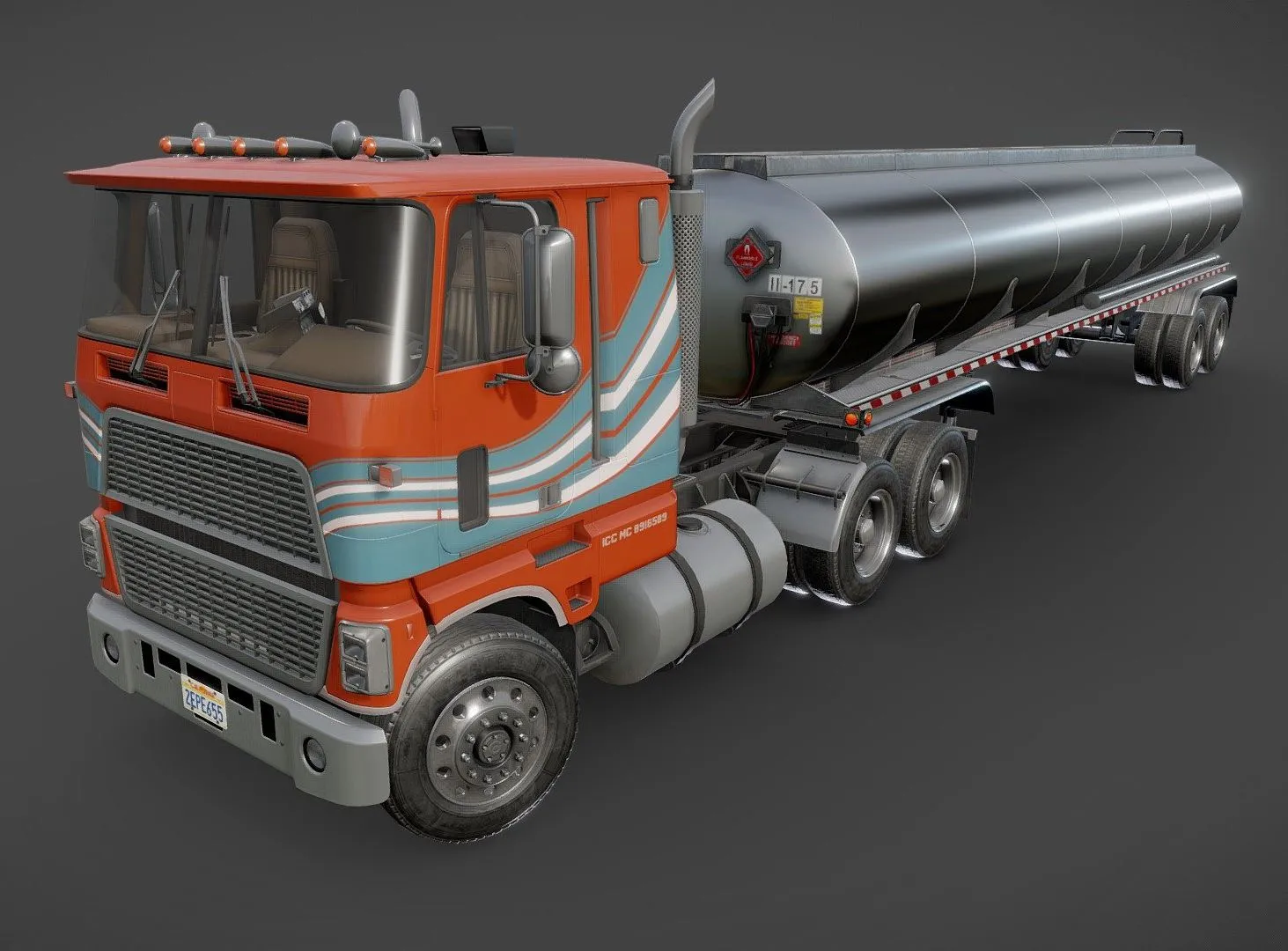 PBR Game 3D Models - Industrial Cabover Tanker Semitruck