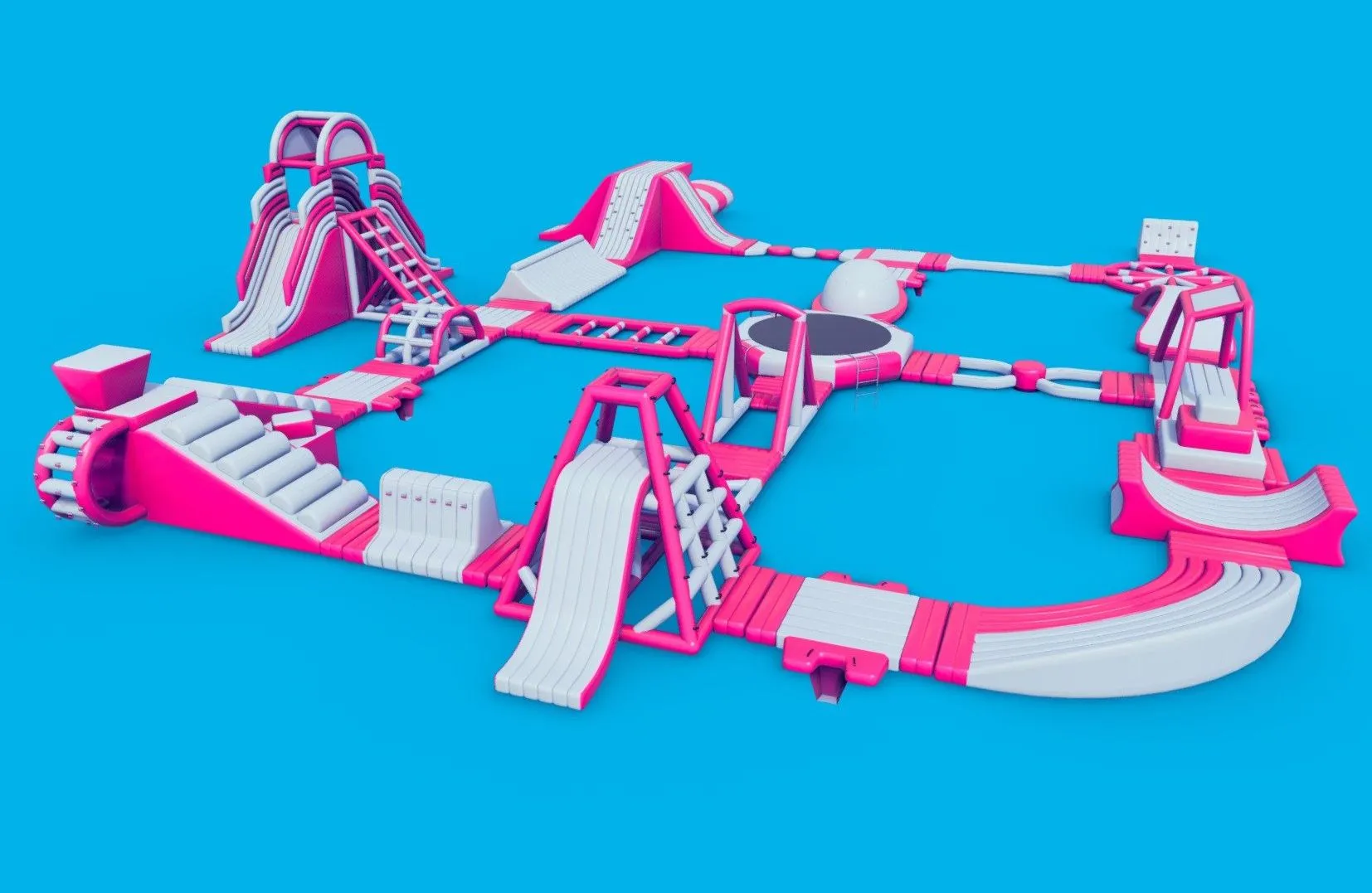 PBR Game 3D Models - Inflatable Water Trampoline Obstacle Course