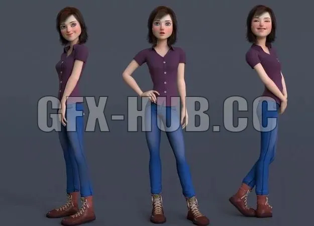 PBR Game 3D Models - Jasmin Cartoon Girl