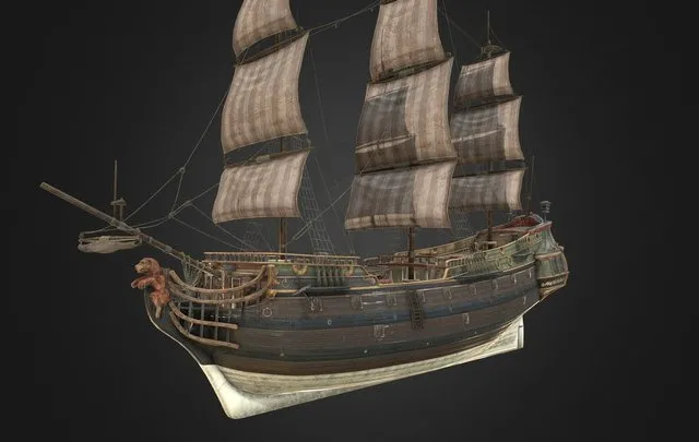 PBR Game 3D Models - Large Medieval Ship