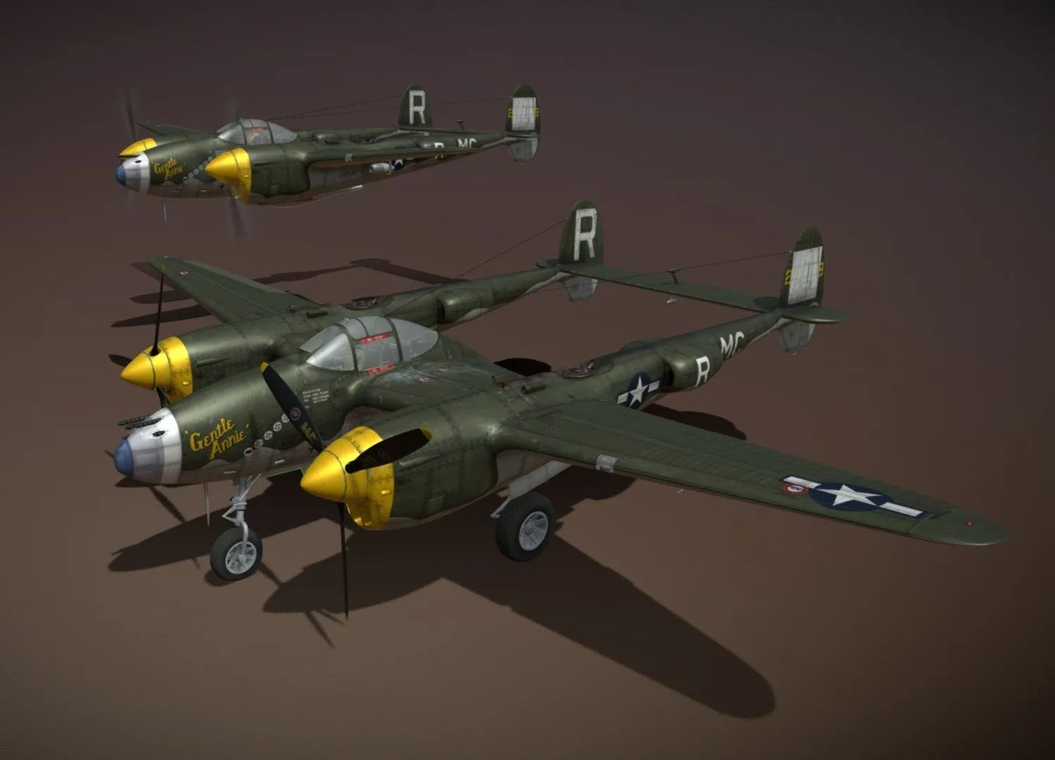 PBR Game 3D Models - Lockheed P 38 Lightning Gentle Annie