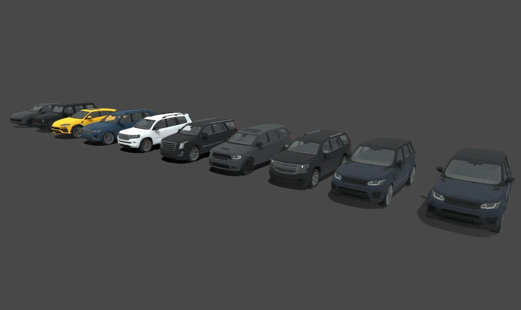 PBR Game 3D Models - Low Poly 9 Suv Pack
