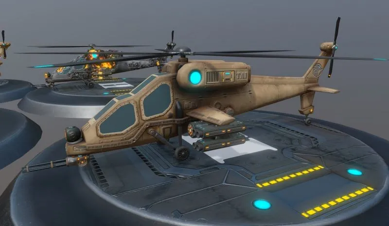 PBR Game 3D Models - Low poly attack helicopter set