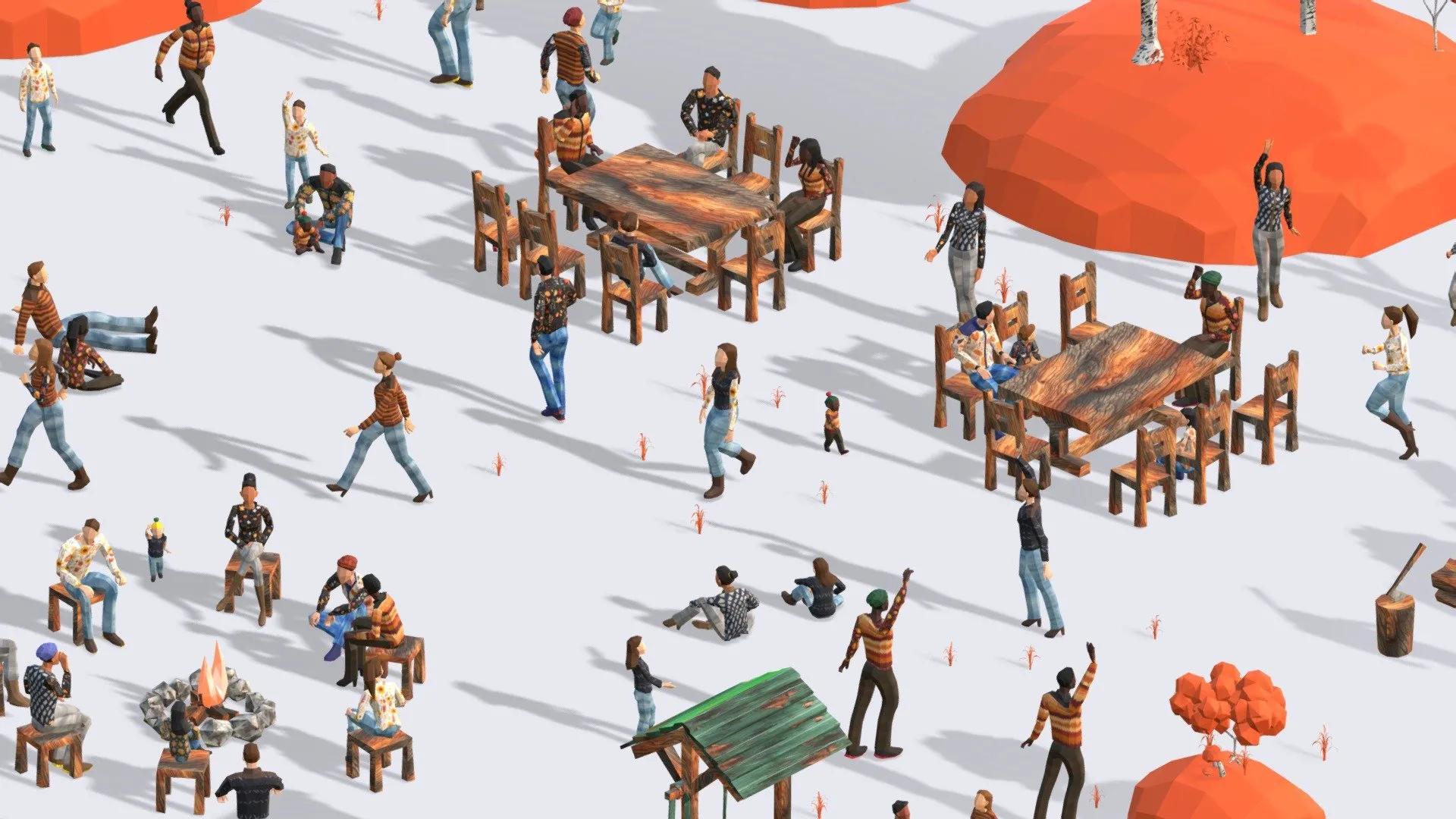 PBR Game 3D Models - Low Poly Autumn People Pack Posed