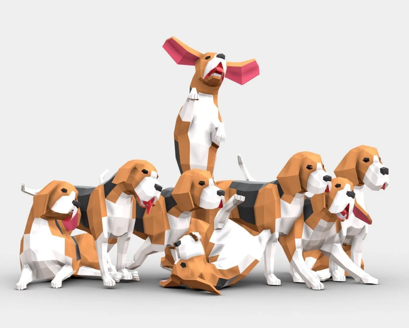PBR Game 3D Models - Low Poly Beagle Dogs Pack