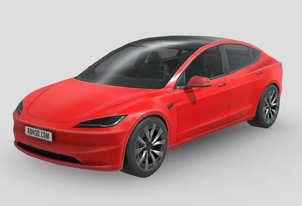 PBR Game 3D Models - Low Poly Car   Tesla Model 3 2024