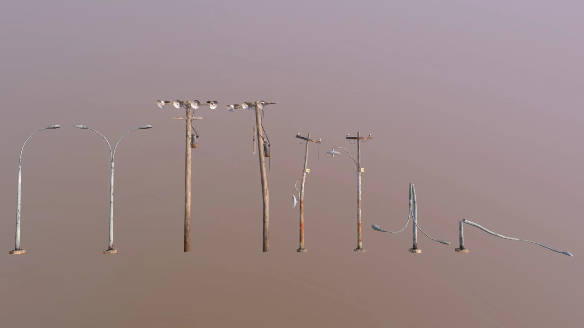 PBR Game 3D Models - Low Poly Light Poles Pack